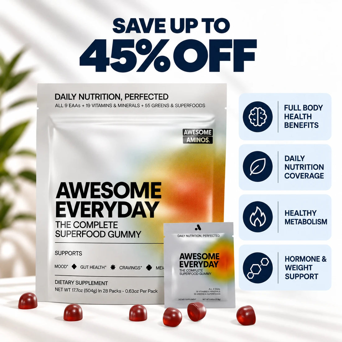 Save up to 45% off: full body health benefits, daily nutrition coverage, healthy metabolism, hormone and weight support