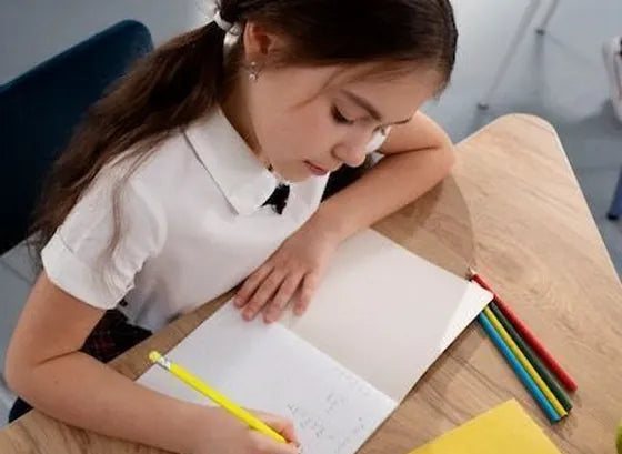 A girl concentrating on her homework